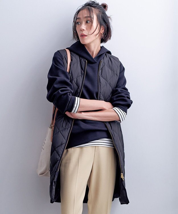 UNFILO L 【洗える】ダブルフェイス サイドZIPフーディ ネイビー