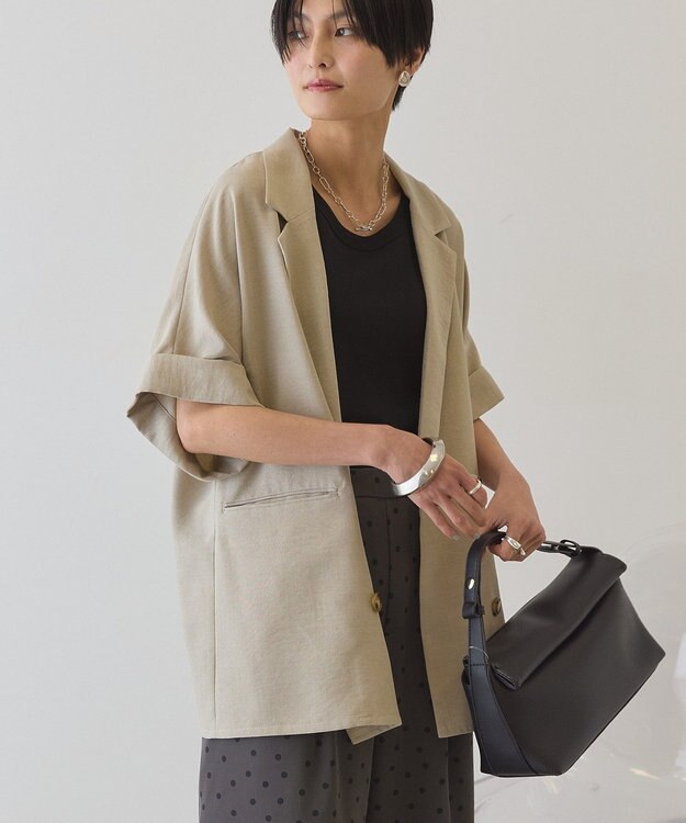 AMERICAN HOLIC 【先行予約】【イージーケア】リネンライク半袖ジャケット Gray Beige