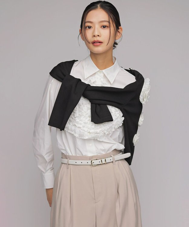 組曲 S 【組曲×setsuko sagittaire】フラワーフリルシャーティング ブラウス ホワイト系