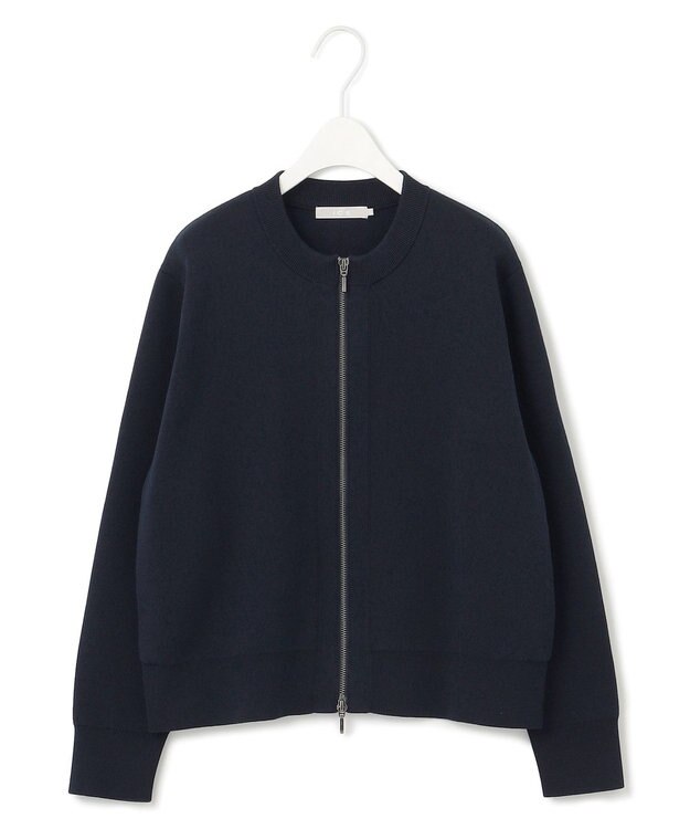 ICB L 【洗える】コットンポリエステルスムース ニットブルゾン ネイビー系