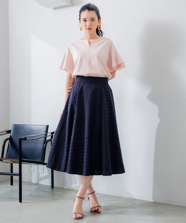 組曲 【汗ジミ防止・撥水】GIZAプレーティング天竺袖フリル カットソー ピンク系