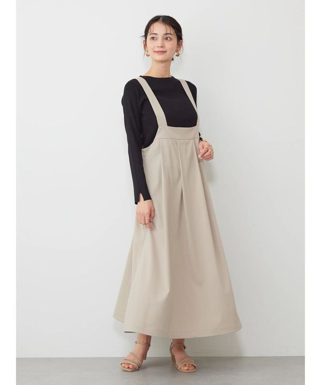 AMERICAN HOLIC 丈違いフロントタックジャンバースカート Gray Beige