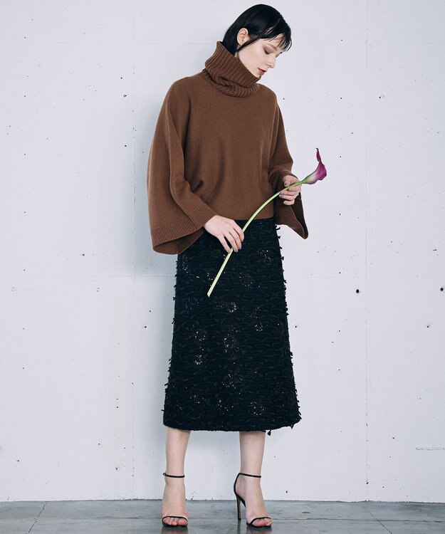 自由区 【カトリエムブーケ】Tweed a fleurs et rubans リボンツイードスカート ブラック