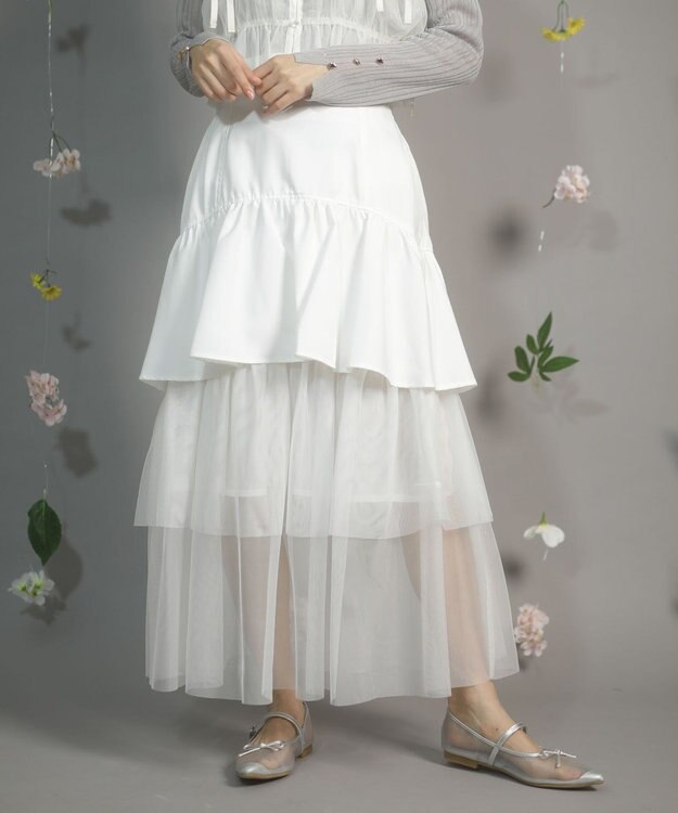 Green Parks ｄａｚｚｌｉｎ　ツイルチュールレイヤードスカート Ivory