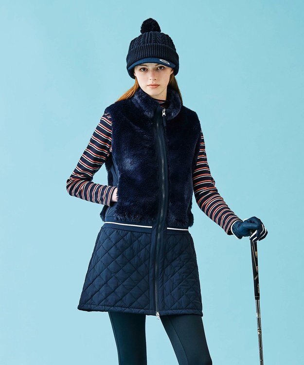 23区GOLF おしゃれに防寒！【WOMEN】中綿×ファー コンピワンピース ネイビー系