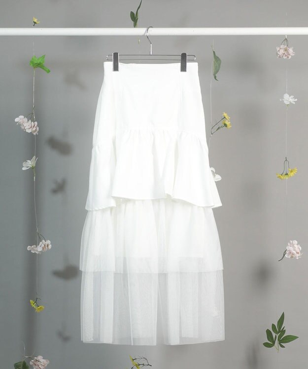 Green Parks ｄａｚｚｌｉｎ　ツイルチュールレイヤードスカート Ivory