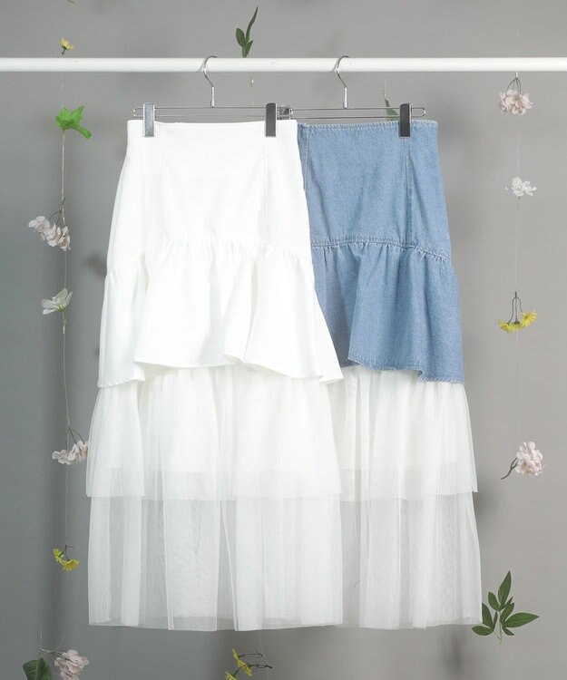 Green Parks ｄａｚｚｌｉｎ　ツイルチュールレイヤードスカート Ivory