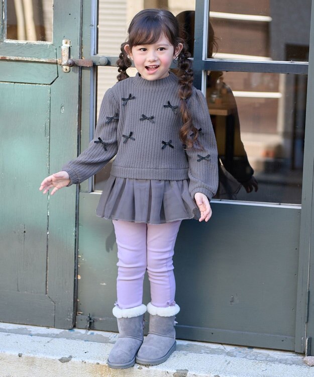 ANY KIDS ふくれジャガードリボンチュニック チャコール