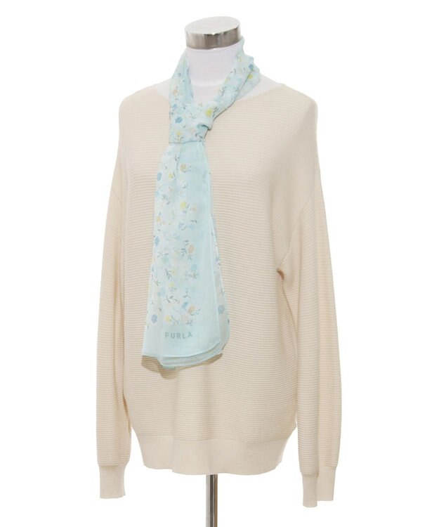 MOONBAT 【シルク100%】フルラ (FURLA) シルクシフォンロングスカーフ 小花柄 150cm×35cm ミントグリーン