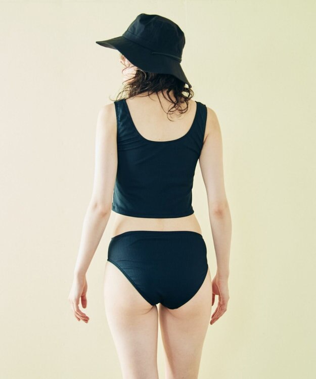 San-ai Resort（三愛水着楽園） 【WEB限定】5点セット バケットハット付きUVカット リブタンキニ+ラッシュガードセット水着【BeachQueen(ビーチクイーン）】 ブラック