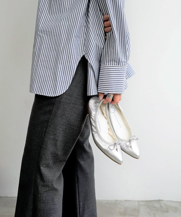 nouvelleRobe Oū 【本革・高反発】Pointed ポインテッドトゥ メタリックバレエシューズ シルバー