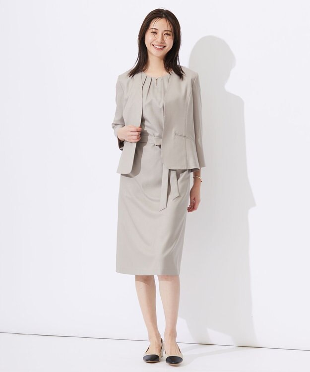 J.PRESS LADIES 【セットアップ対応・洗える・UVケア・速乾】 OXIJEWELストレッチ ノーカラー ジャケット ベージュ系