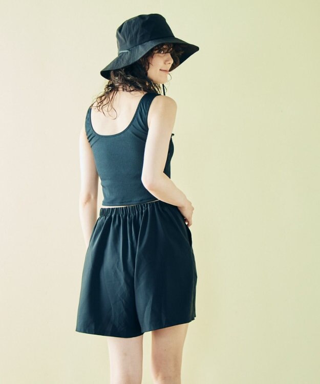 San-ai Resort（三愛水着楽園） 【WEB限定】5点セット バケットハット付きUVカット リブタンキニ+ラッシュガードセット水着【BeachQueen(ビーチクイーン）】 ブラック