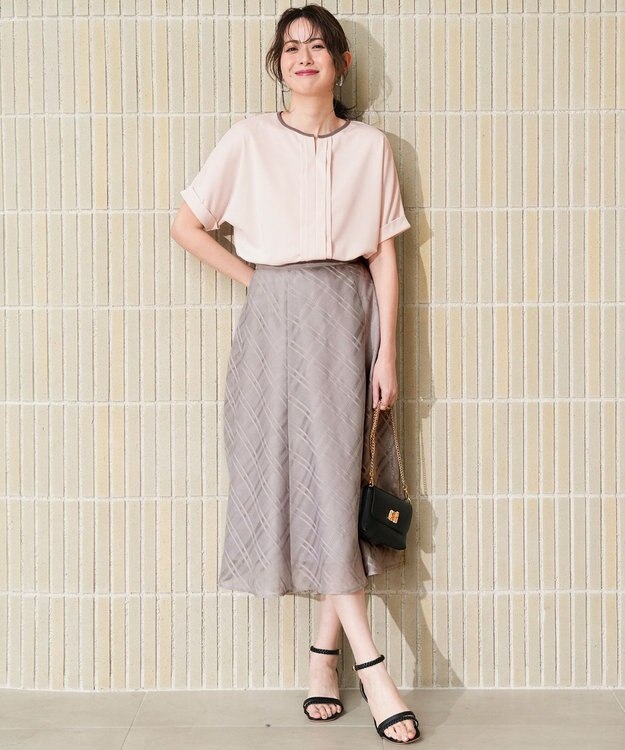 ANY SIS ジョーゼットフロントタック プルオーバー ピンク×モカ