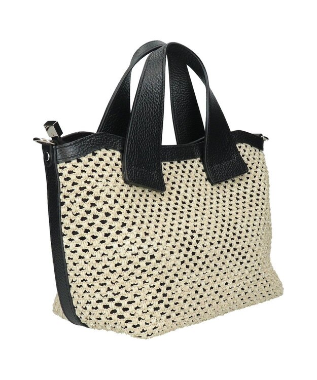 INTER-CHAUSSURES 【RIPANI】サマーツイード・レザーコンビバッグ ブラックコンビ