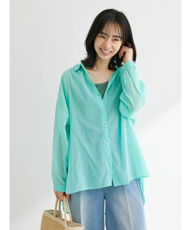 Green Parks インド綿　柔らかボイルシャツ Green