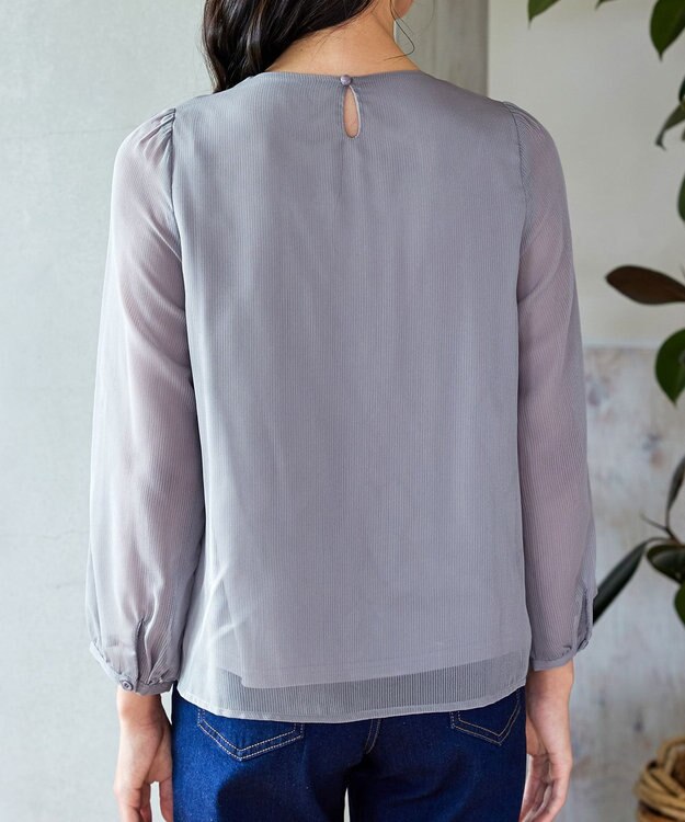 Tiaclasse L 【洗える】ドビーシフォンパールブラウス グレー