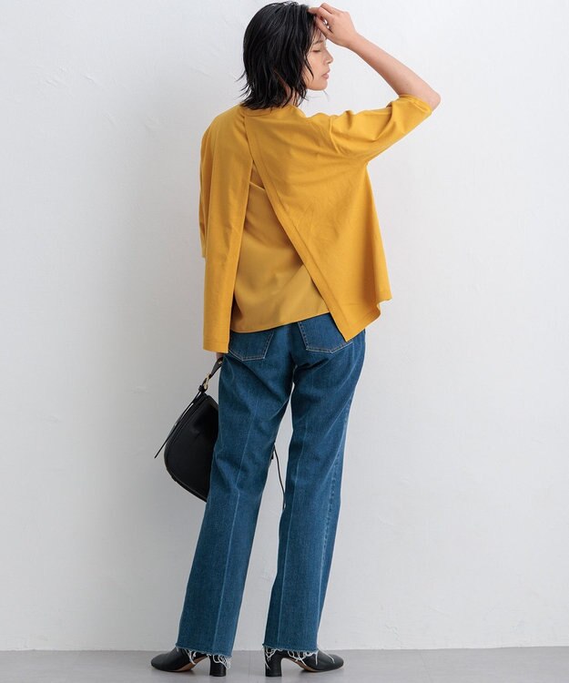 23区 【ご好評につきカラー追加/洗える】ヴィスコースストレッチ バックデザイン ニット イエロー系