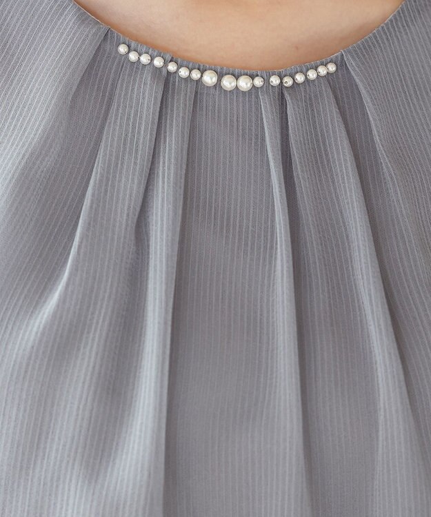 Tiaclasse L 【洗える】ドビーシフォンパールブラウス グレー