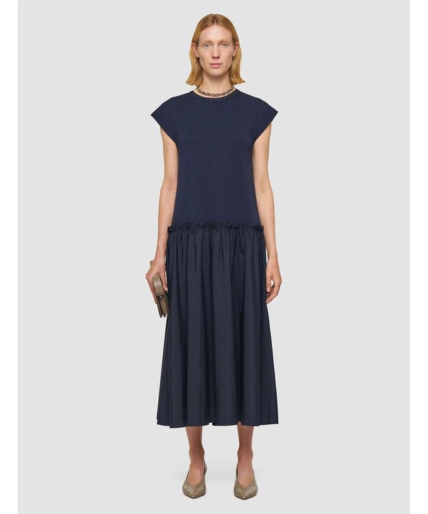 JOSEPH 【洗える】ポプリンジャージー　キャップスリーブドレス Navy
