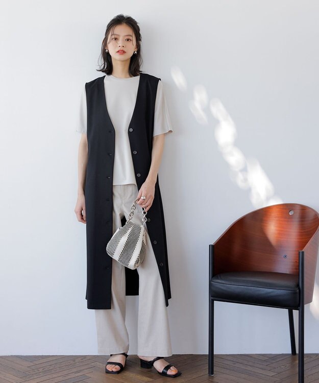 ANY L 【2WAY・洗える】Vネック ジレワンピース ブラック系