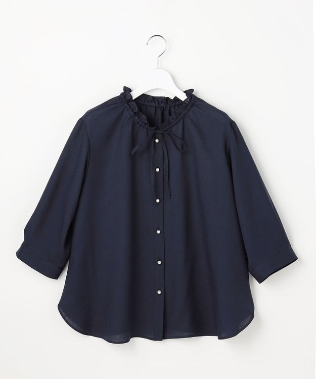 ANY SIS L 【2WAY】スムージーポリエステル フリルネック ブラウス ネイビー