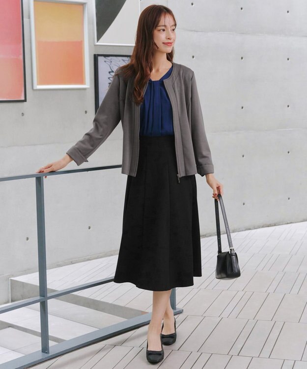 Tiaclasse 【スマート裏起毛】 ボウタイ風ブラウス ダークブルー