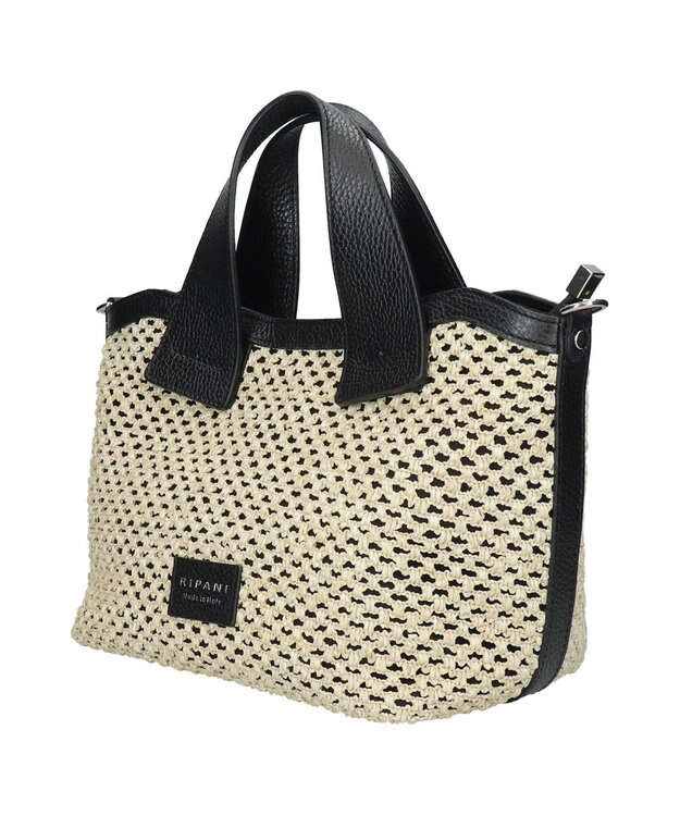 INTER-CHAUSSURES 【RIPANI】サマーツイード・レザーコンビバッグ ブラックコンビ