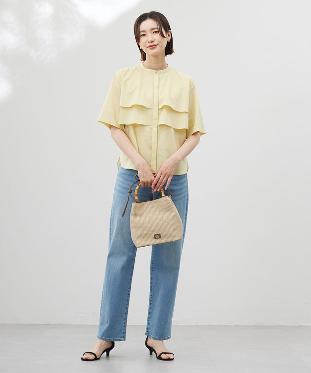 J.PRESS LADIES L 【洗える】ラミーポプリン ティアード ブラウス イエロー系