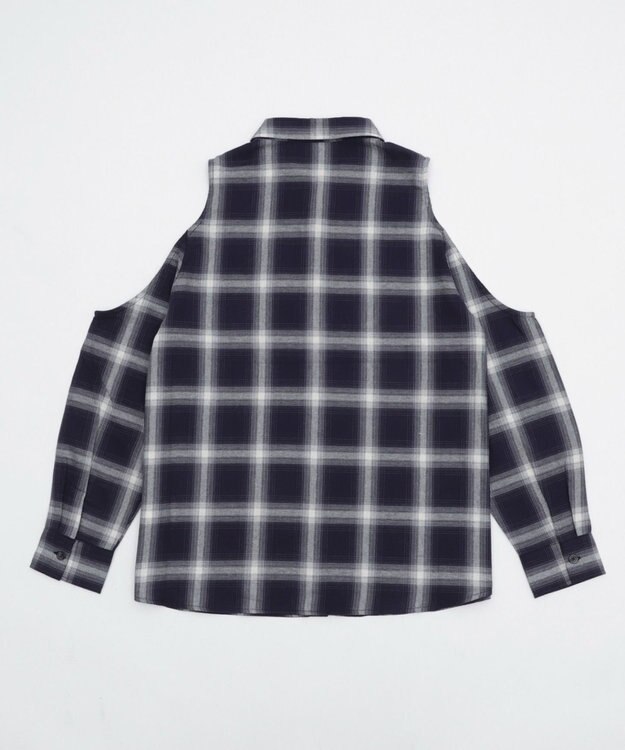WEGO オープンショルダーチェックBIGシャツ ブラック