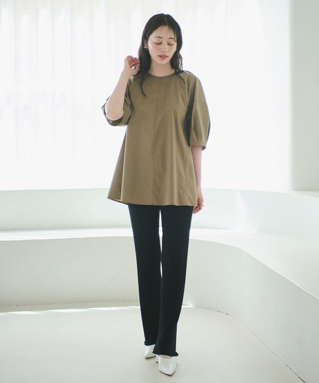 #Newans 【イージーケア】ラグランスリーブステッチブラウス カーキ系