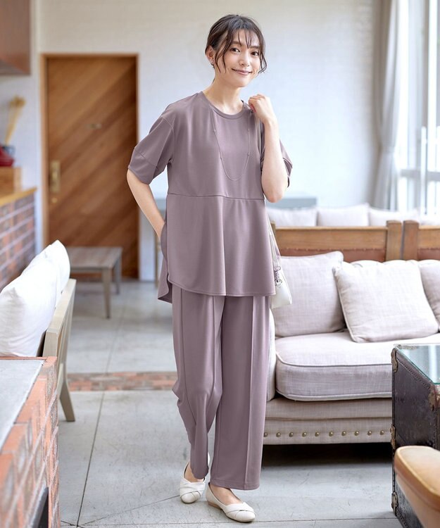 Tiaclasse 【洗える・接触冷感・紫外線ケア・サラごこち】ラウンドヘムチュニック ピンクモカ