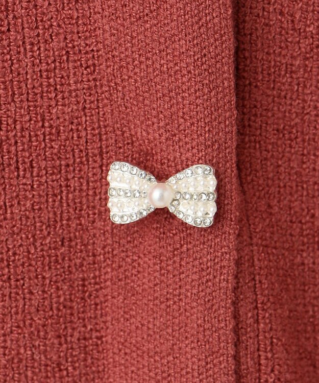 Feroux 【洗える】リボン釦 カーディガンデザインニット レッド系