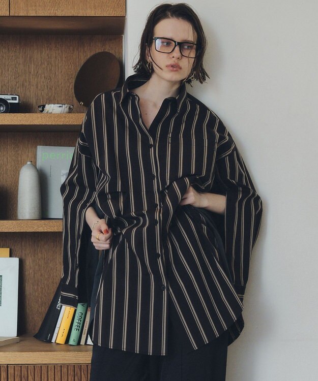 YECCA VECCA 2way袖デザインロングシャツ Stripe Black