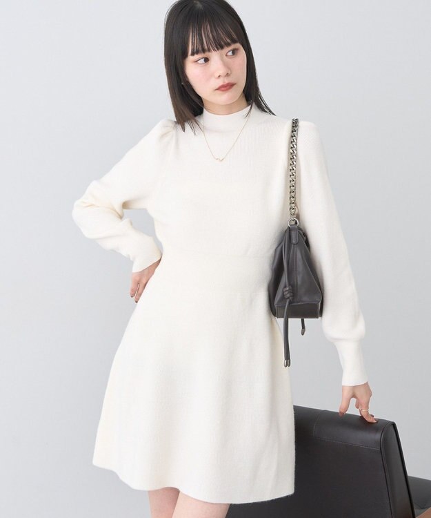 earth music&ecology ウエストリブフレアニットミニワンピース Ivory