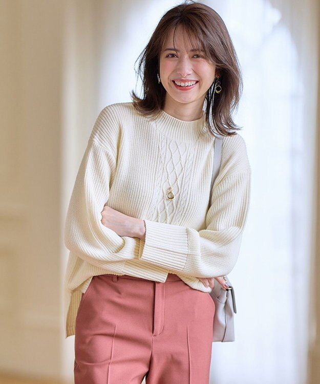 ANY SIS L 【洗える】スフレアランパターン ニット アイボリー