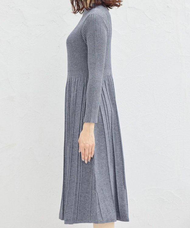 Tiaclasse 【洗える】1着でオシャレ感が出せるニットプリーツワンピース グレー