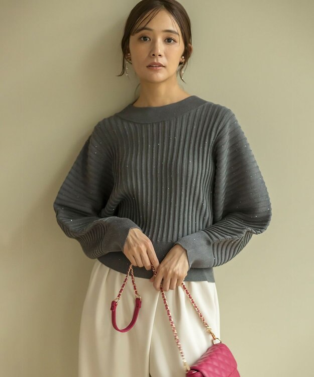 組曲 【手洗い可】ELENAスパンコールドルマン ニット チャコールグレー系