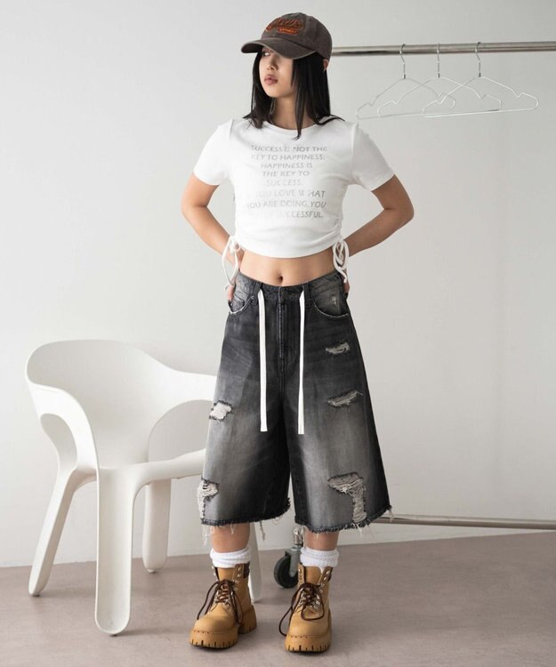 WEGO グラフィックサイドドロストリブちびT ホワイト