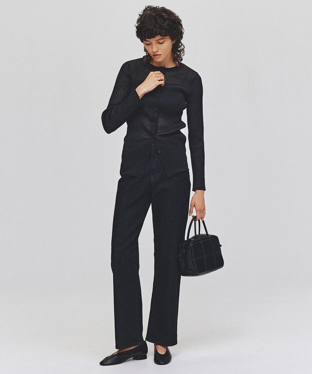 UNFILO シアーリブ ニットカーディガン ブラック