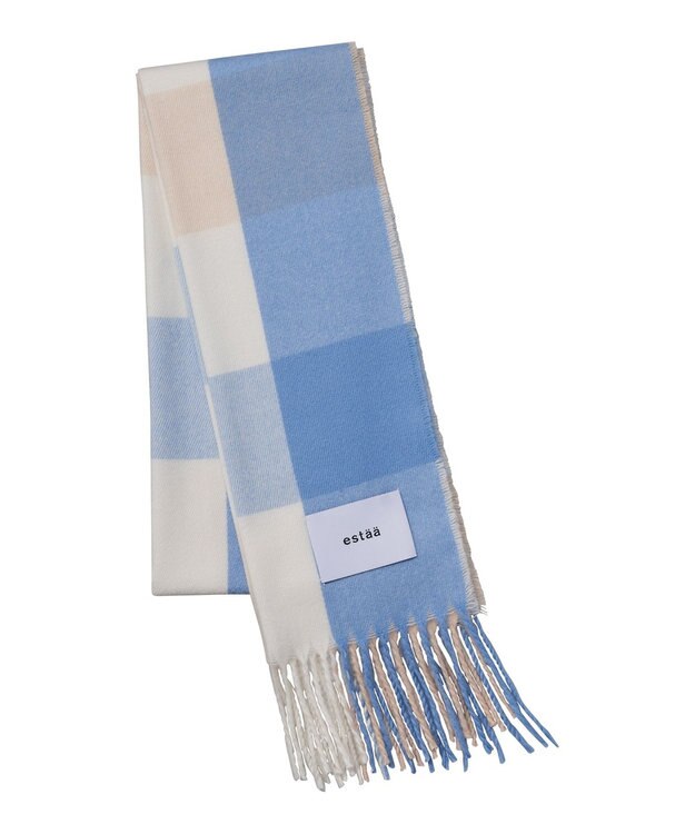 MOONBAT estaa とろーりマフラー クリーミーチェック／手洗い可 サックスブルー