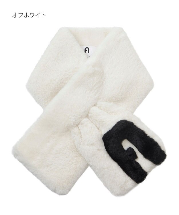 MOONBAT FURLA バイカラーロゴフェイクファーマフラー オフホワイト