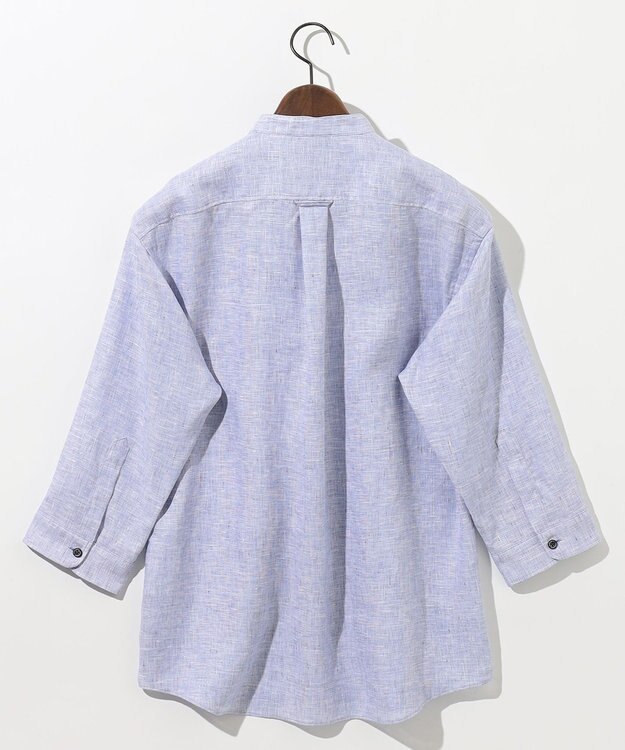 JOSEPH ABBOUD 【キングサイズ・麻100％・軽い・涼しい】 モイスチャーリネンバンドカラーシャツ サックスブルー系