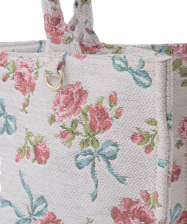 Maison de FLEUR ローズリボン柄ゴブランスクエアトートMバッグ Off White