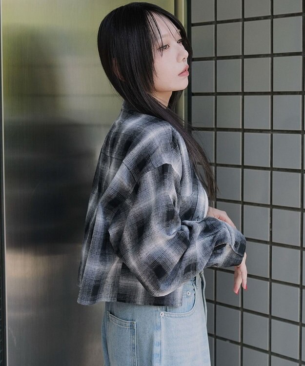 WEGO チェックショートネルシャツ ブラック