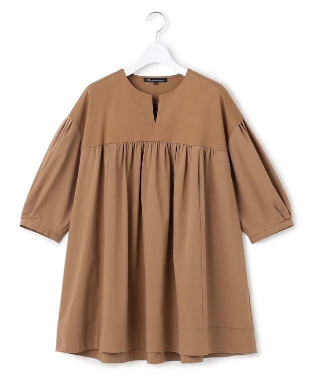 23区 【洗える】シルキータフタコンビ チュニック カットソー キャメル系