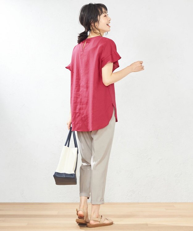 ANY 【洗える】ライトリネンクロスフレアスリーブ ブラウス マゼンタ