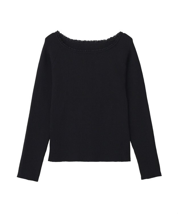 earth music&ecology 【予約】レーストリムリブニットプルオーバー ブラック