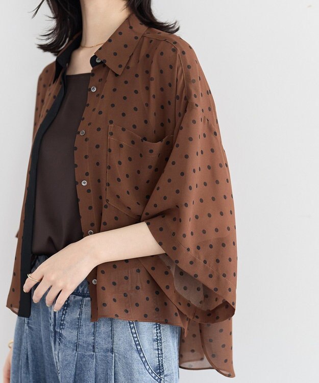 YECCA VECCA 【2点SET】キャミ付きシアードットシャツ Brown