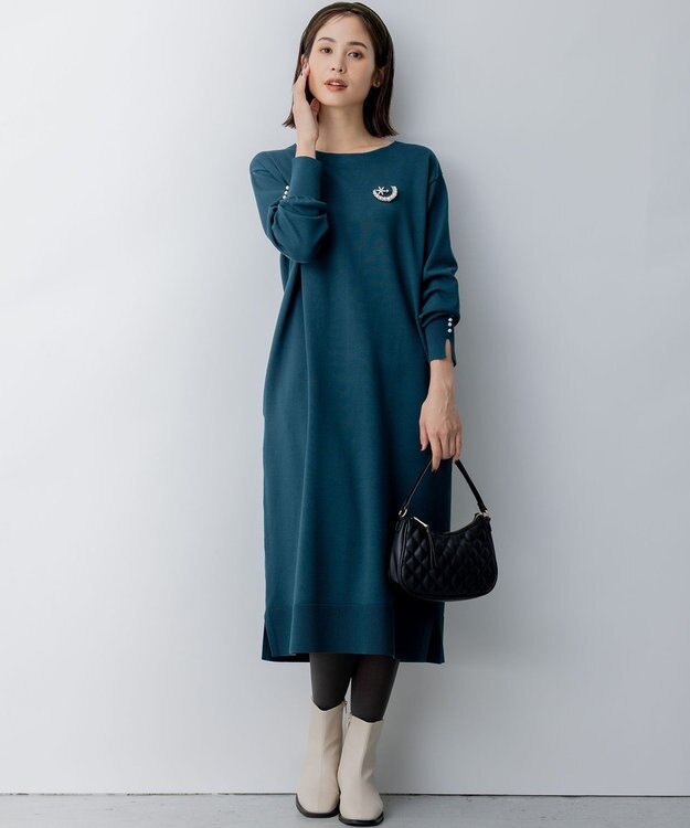 組曲 L 【WEB限定】コクーンシルエット ニットワンピース ダークグリーン系